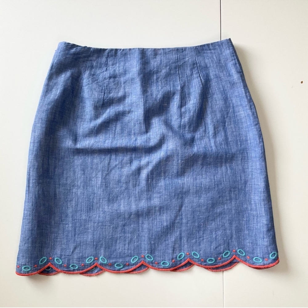 New Talbots Embroidered Linen Blend Chambray A-Line Skirt New With Tags 4P - Picture 3 of 12